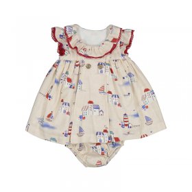 Mayoral Print Dress & Nappy Cover Style 1830 - Linen/Red
