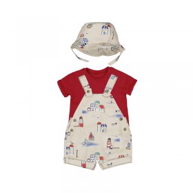 Mayoral 3 Piece Dungaree, T-Shirt & Hat Style 1638 - Mars Red