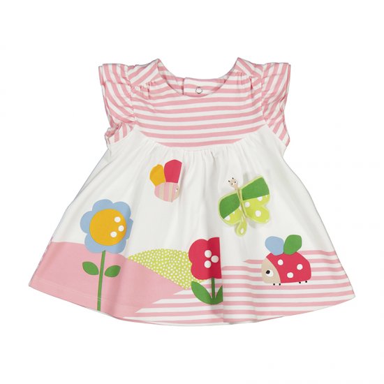 Mayoral Stripe Flower & Bug Print Dress Style 1833 - Nectar - Click Image to Close