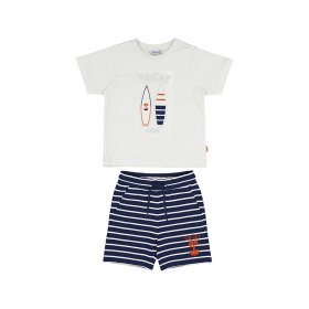 Mayoral Surfboard T-Shirt & Striped Shorts Set Style 3607-White