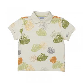 Mayoral Tropical Leaf Print Polo Shirt Style 3107 - Milk