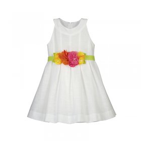 Mayoral White Dress with Floral Sash Belt Style 3959 - White